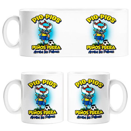Taza frase pio pios puños fuera parodia robot de los 80 para nostálgicos futboleros de Las Palmas