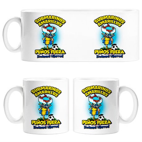Taza frase submarinos amarillos puños fuera parodia robot de los 80 para nostálgicos futboleros de Villarreal