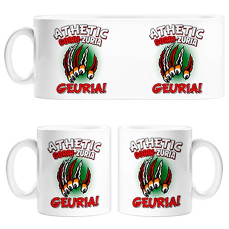 Taza para futboleros del Athletic frase gorri zuria geuria (en negro y gris sobretodo)