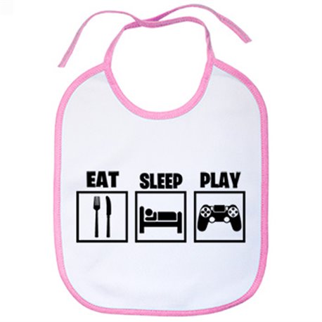 Babero para gamers viciados de los videojuegos con frase Eat Sleep Play