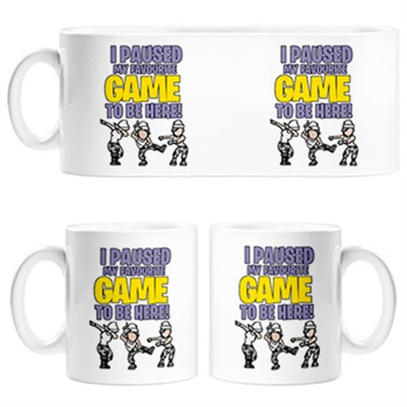 Taza frase I paused my favourite game to be here para gamers viciados a las poses Dab Take L y Floss