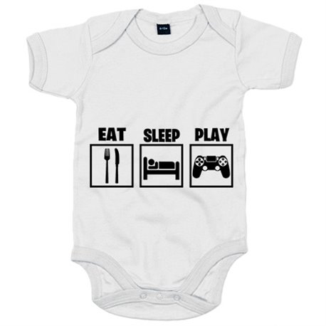 Body bebé para gamers viciados de los videojuegos con frase Eat Sleep Play