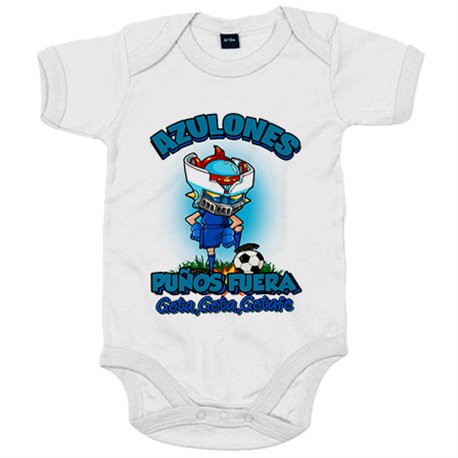 Body bebé frase azulones puños fuera parodia robot de los 80 para nostálgicos futboleros de Getafe