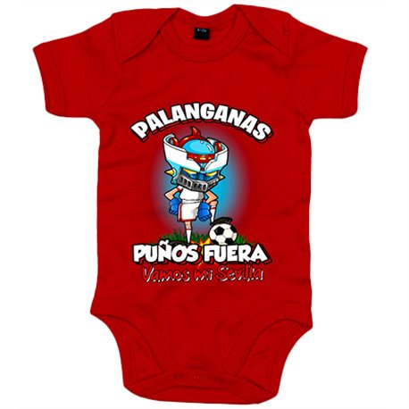 Body bebé frase palanganas puños fuera parodia robot de los 80 para nostálgicos futboleros de Sevilla