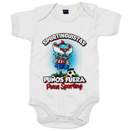 Body bebé frase sportinguistas puños fuera parodia robot de los 80 para nostálgicos futboleros del Sporting