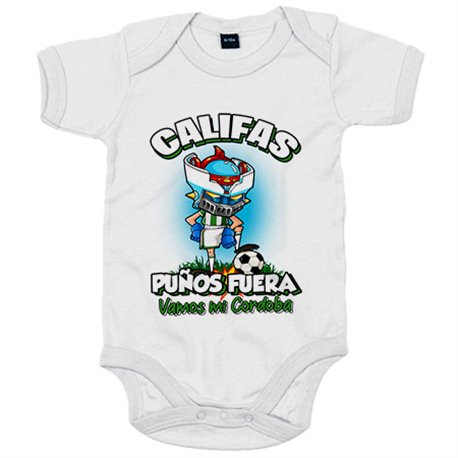 Body bebé frase califas puños fuera parodia robot de los 80 para nostálgicos futboleros de Córdoba