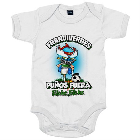 Body bebé frase franjiverdes puños fuera parodia robot de los 80 para nostálgicos futboleros de Elche