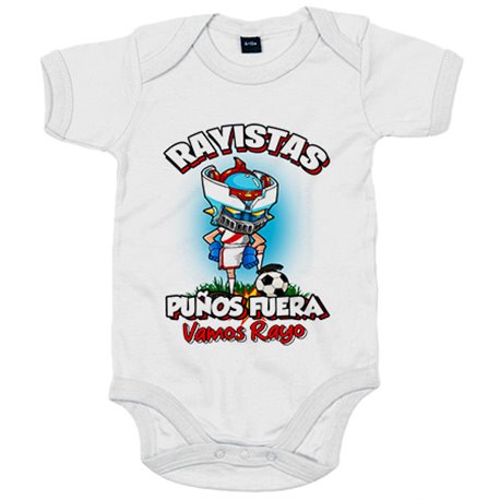 Body bebé frase rayistas puños fuera parodia robot de los 80 para nostálgicos futboleros del Rayo