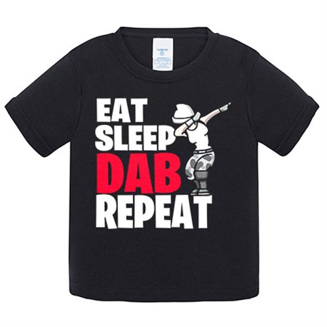 Camiseta bebé parodia pose baile gamer frase eat sleep Dab repeat