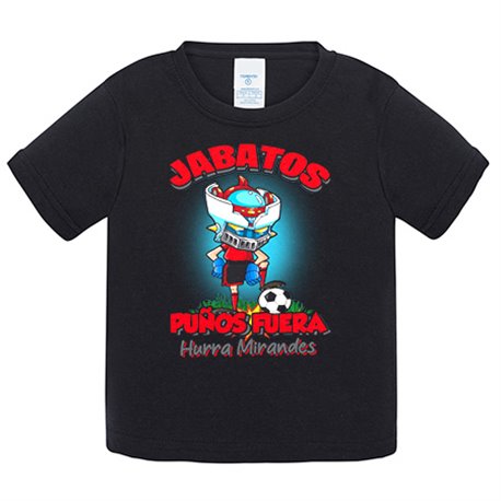Camiseta bebé frase jabatos puños fuera parodia robot de los 80 para nostálgicos futboleros del Mirandés