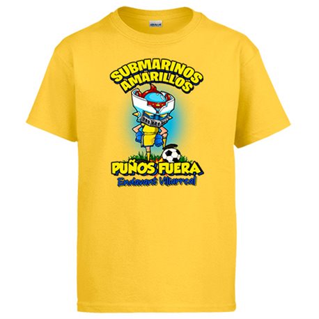 Camiseta frase submarinos amarillos puños fuera parodia robot de los 80 para nostálgicos futboleros de Villarreal