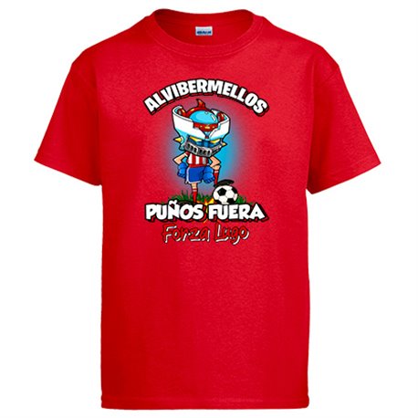 Camiseta frase alvibermellos puños fuera parodia robot de los 80 para nostálgicos futboleros de Lugo