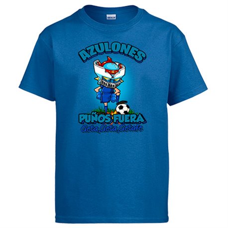 Camiseta frase azulones puños fuera parodia robot de los 80 para nostálgicos futboleros de Getafe