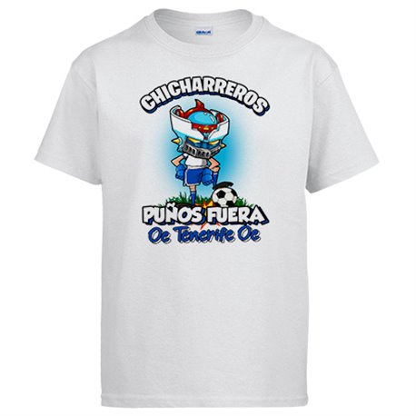 Camiseta frase chicharreros puños fuera parodia robot de los 80 para nostálgicos futboleros de Tenerife