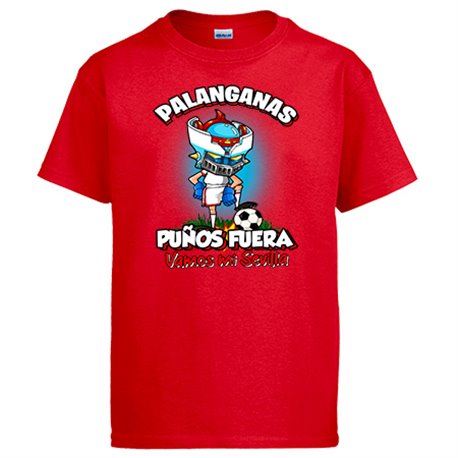 Camiseta frase palanganas puños fuera parodia robot de los 80 para nostálgicos futboleros de Sevilla