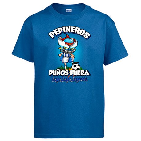 Camiseta frase pepineros puños fuera parodia robot de los 80 para nostálgicos futboleros de Leganés
