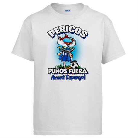 Camiseta frase pericos puños fuera parodia robot de los 80 para nostálgicos futboleros del equipo espanyol