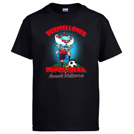 Camiseta frase Bermellones puños fuera parodia robot de los 80 para nostálgicos futboleros de Mallorca