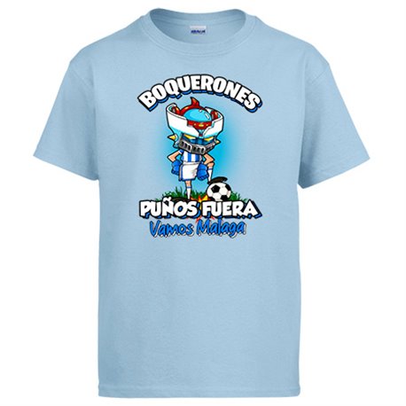 Camiseta frase boquerones puños fuera parodia robot de los 80 para nostálgicos futboleros del Málaga