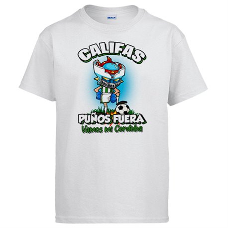 Camiseta frase califas puños fuera parodia robot de los 80 para nostálgicos futboleros de Córdoba