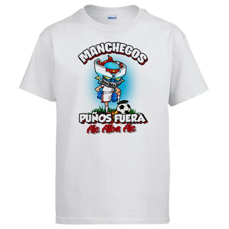 Camiseta frase manchegos puños fuera parodia robot de los 80 para nostálgicos futboleros de Albacete