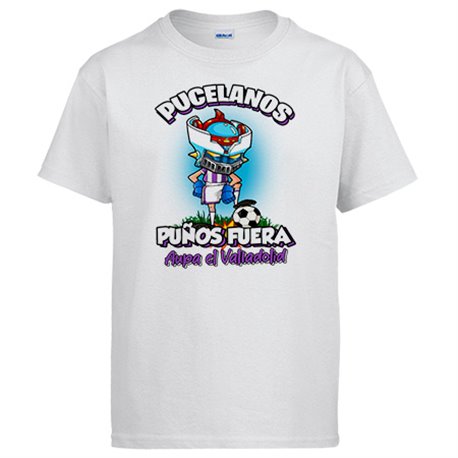 Camiseta frase pucelanos puños fuera parodia robot de los 80 para nostálgicos futboleros de Valladolid
