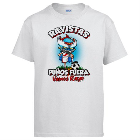 Camiseta frase rayistas puños fuera parodia robot de los 80 para nostálgicos futboleros del Rayo