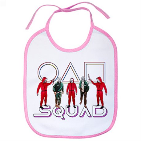 Babero parodia del calamar con equipo de personajes malos de películas