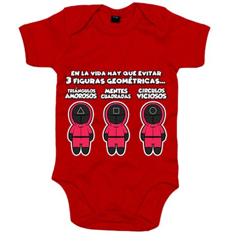 Body bebé parodia del calamar con frase divertida de las tres figuras geométricas triángulo cuadrado círculo