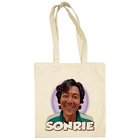 Bolsa de tela ilustración caricatura de jugador del calamar sonriendo