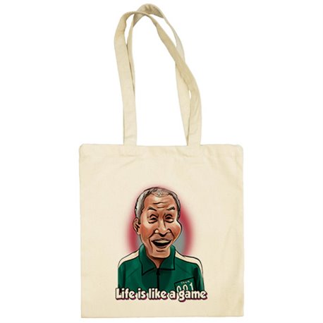 Bolsa de tela parodia del calamar caricatura del viejo jugador 001 con frase gganbu