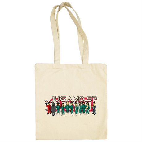 Bolsa de tela parodia divertida del calamar estilo dibujos amarillos