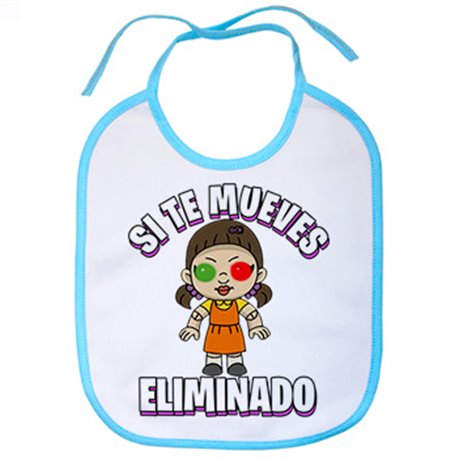 Babero parodia de la muñeca del calamar si te mueves eliminado del juego