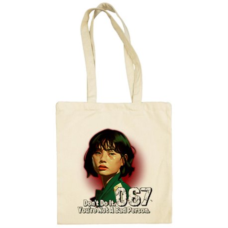 Bolsa de tela ilustración de la chica jugadora número 067 del calamar