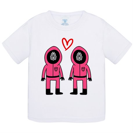 Camiseta bebé parodia divertida del calamar chicas enamoradas para san valentín lgtb