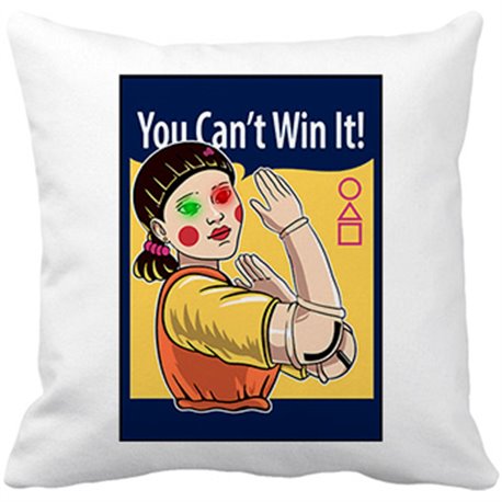 Cojín con relleno parodia del calamar frase you cant win it al juego luz verde luz roja