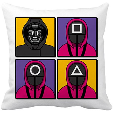 Cojín con relleno parodia del calamar ilustración de los personajes que controlan el juego