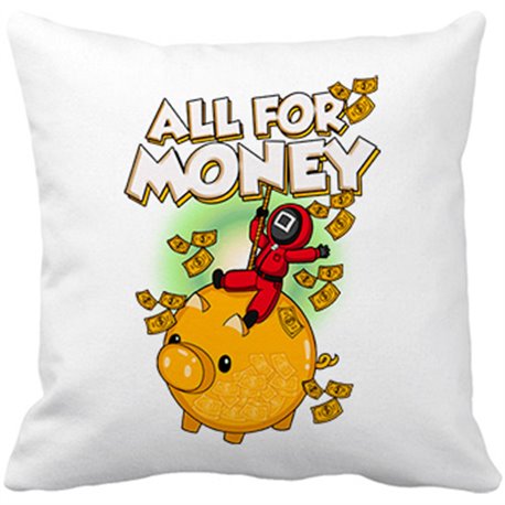 Cojín con relleno parodia del juego del calamar frase todo por dinero