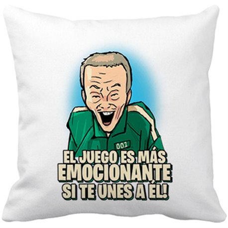 Cojín con relleno parodia ilustración del viejo del calamar frase el juego es más emocionante si te unes
