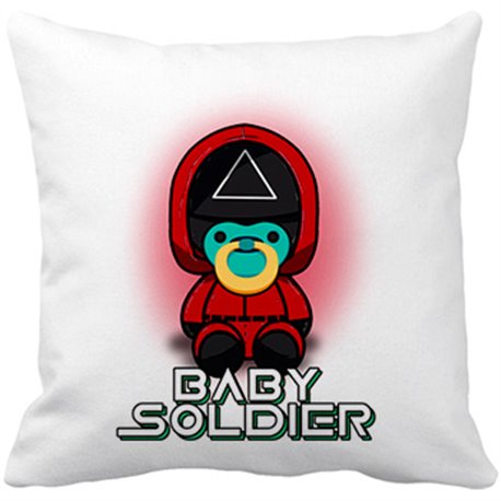 Cojín con relleno parodia kawaii del juego del calamar baby soldier
