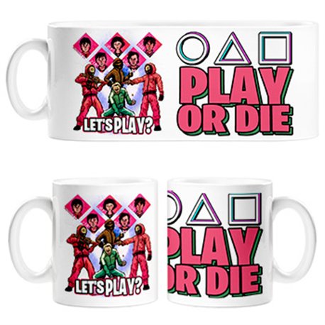 Taza ilustración parodia del calamar con frase vamos a jugar