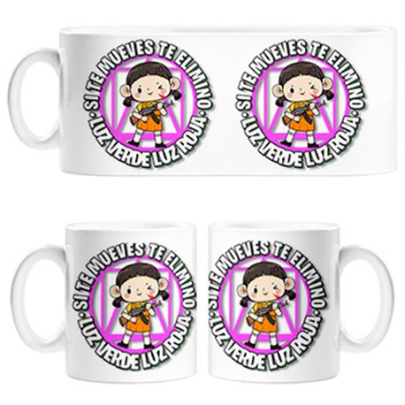 Taza parodia del calamar juego de la muñeca frase si te mueves te elimino