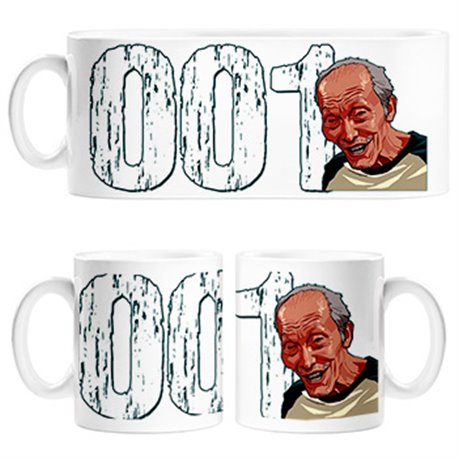 Taza parodia del calamar jugador viejo número 001 ilustración personaje