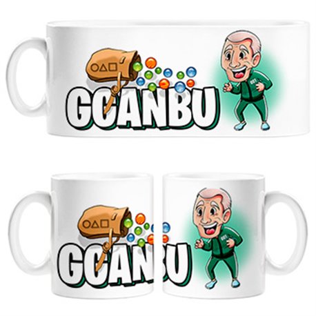 Taza parodia gganbu del juego de las canicas del calamar