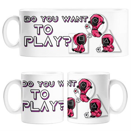 Taza quieres jugar parodia kawaii divertida del calamar