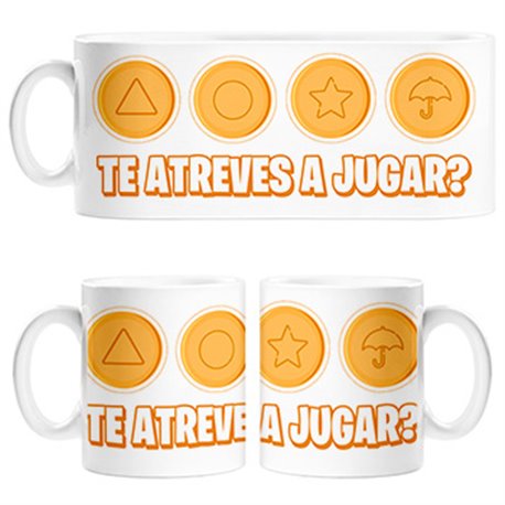 Taza te atreves a jugar frase parodia del juego de las galletas del calamar