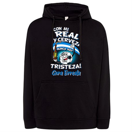 Sudadera frase con mi Real y cerveza nunca hay tristeza Sociedad San Sebastían para aficionado al fútbol