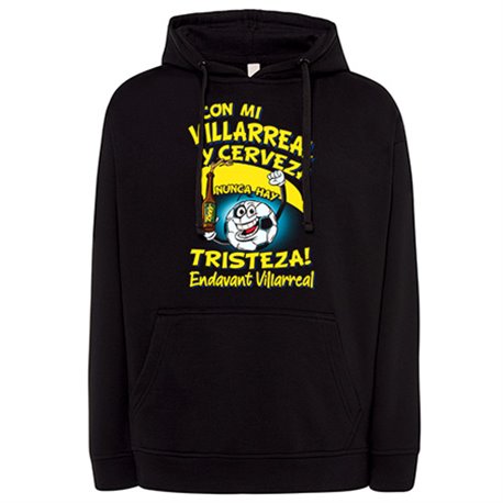 Sudadera frase con mi Villarreal y cerveza nunca hay tristeza para aficionado al fútbol