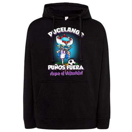 Sudadera frase pucelanos puños fuera parodia robot de los 80 para nostálgicos futboleros de Valladolid