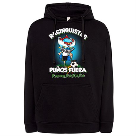 Sudadera frase racinguistas puños fuera parodia robot de los 80 para nostálgicos futboleros del Racing